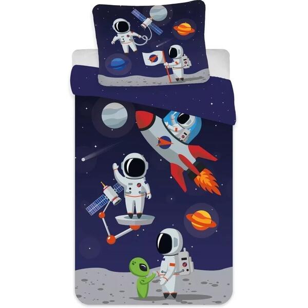 Set lenjerie pat copii Astronaut 100x135 + 40x60, SunCity, Albastru