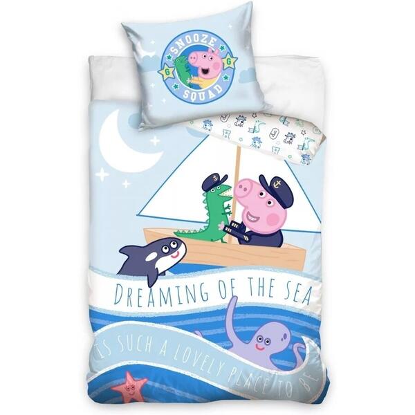 Set lenjerie Peppa Pig Dreaming of the Sea SunCity, 100 x 135 cm, bumbac, 2 piese, Multicolor