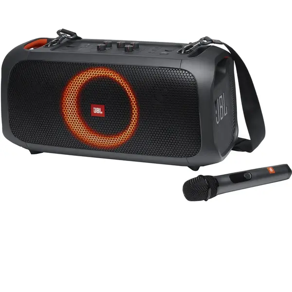 Boxa portabila JBL PartyBox On-The-Go, 100W, Bluetooth, Microfon Wireless, USB, IPX4, Light Show, Plug-n-play, Negru