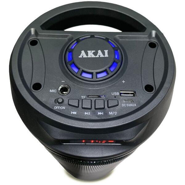 Boxa portabila activa Akai ABTS-530BT, 5W, Bluetooth, USB, microSD card slot, Intrare microfon, Lumini difuzor