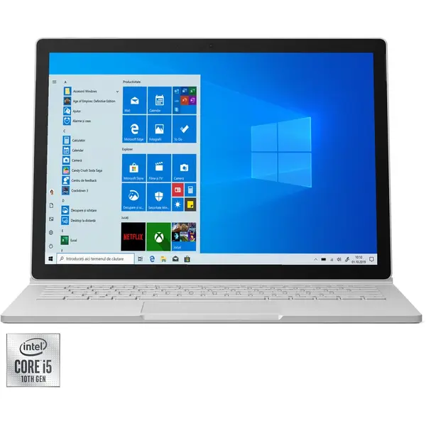 Laptop 2 in 1 Microsoft Surface Book 3 cu procesor Intel Core i5-1035G7 pana la 3.90 GHz, 13", Pixel Sense, Touch, 8GB, 256GB SSD, Intel Iris Plus Graphics, Windows 10 Home, Platinum