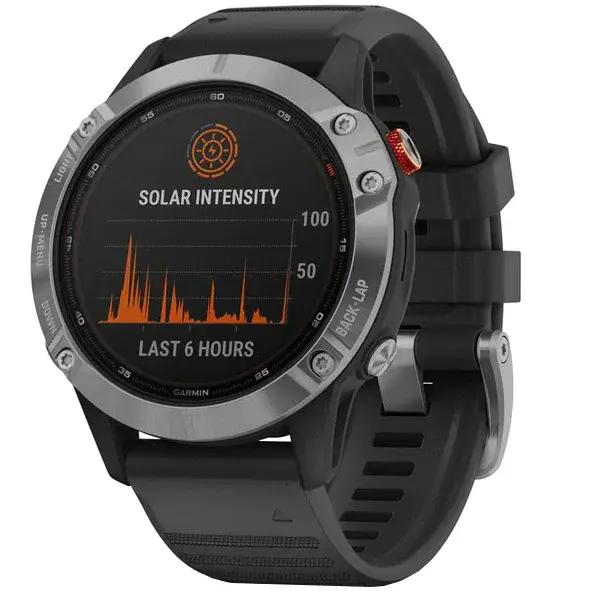 Ceas smartwatch Garmin Fenix 6, Solar Silver/Black Band GPS, 47 MM