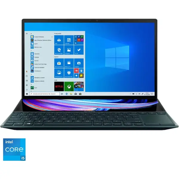 Ultrabook ASUS 14'' ZenBook Duo 14 UX482EG, FHD, Procesor Intel® Core™ i5-1135G7 (8M Cache, up to 4.20 GHz), 8GB DDR4X, 512GB SSD, GeForce MX450 2GB, Win 10 Pro, Celestial Blue