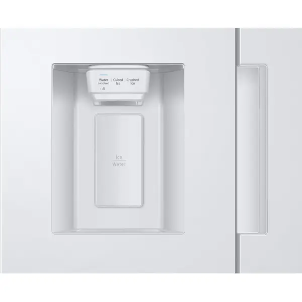 Side By Side Samsung RS67A8810WW/EF, 609 l, Clasa F, Full No Frost, Twin Cooling Plus, Conversie Smart 5 in 1, SpaceMax, Compresor Digital Inverter, Dozator apa, Alb