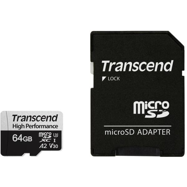 Card de memorie Transcend TS64GUSD330S, microSDXC, 64GB + Adaptor UHS-I U3 A2