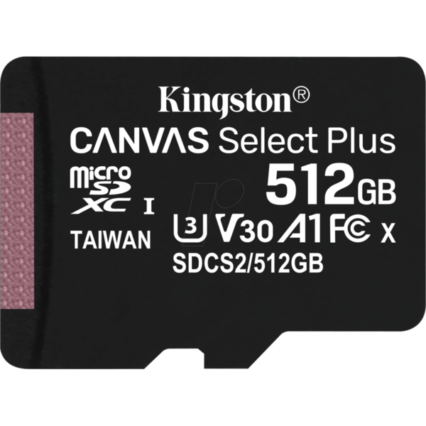 KINGSTON 512GB microSDXC Canvas Select Plus 100R A1 C10 Single Pack w/o ADP