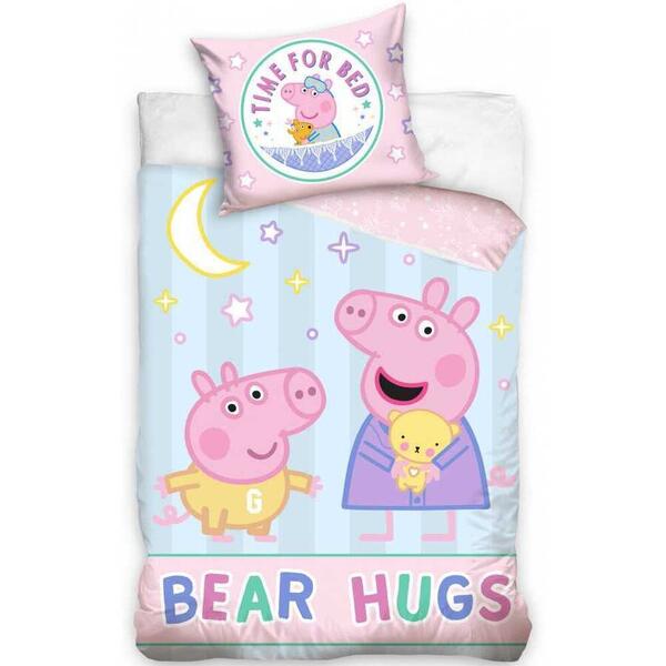 Set lenjerie pat copii Peppa Pig Bear Hugs 100x135 + 40x60 SunCity CBX195007PP