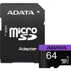 MicroSDHC 64GB + adaptor SD (Class10), Adata 'AUSDX64GUICL10-RA1'