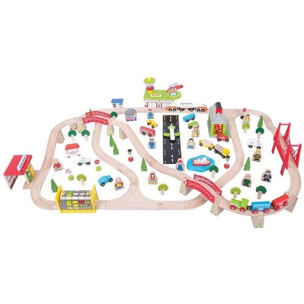 BigJigs Toys Circuit auto si  feroviar  (122 piese)