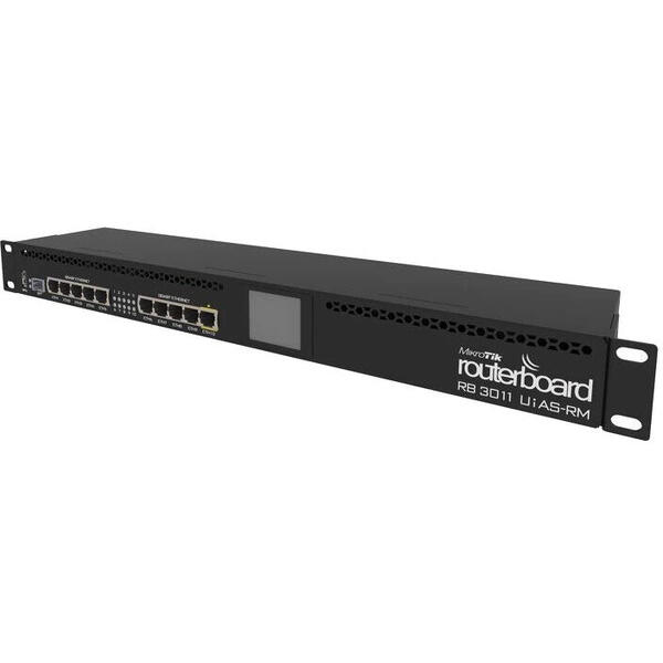 Router Mikrotik, RB3011UiAS-RM, 10x RJ45 Gigabit, 1x SFP, CPU ARM Dual-Core, Display LCD