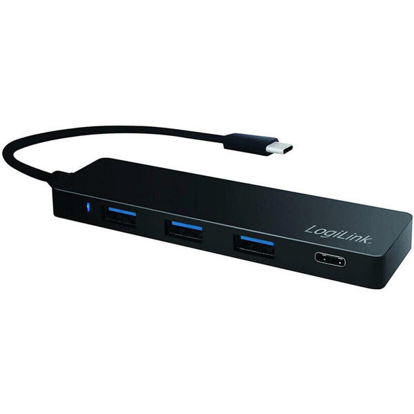 Hub USB Logilink UA0311, USB tip C, 4 porturi, USB 3.0, Negru