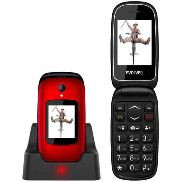 Telefon Evolveo EasyPhone EP700, pentru seniori, buton SOS, Single sim, 2G, Rosu