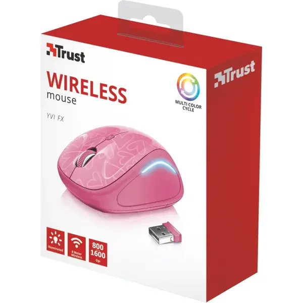 Mouse Wireless Trust Yvi FX Pink 1600 DPI USB TR-22336