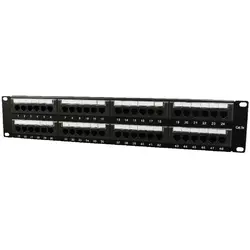Patch panel Gembird 48 porturi, Cat5e, 2U pentru rack 19″, suport posterior pentru gestionare cabluri, Negru