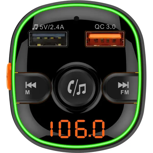 Modulator FM AKAI FMT-52BT, Bluetooth, USB  si micro SD Card, USB pentru incarcare rapida, afisaj digital, iluminare LED