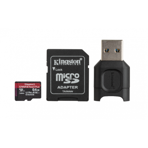 Kingston Card de Memorie Micro SDXC UHS-II U3 Canvas React PLUS 256GB Clasa 10 + Adaptor SD + cititor USB
