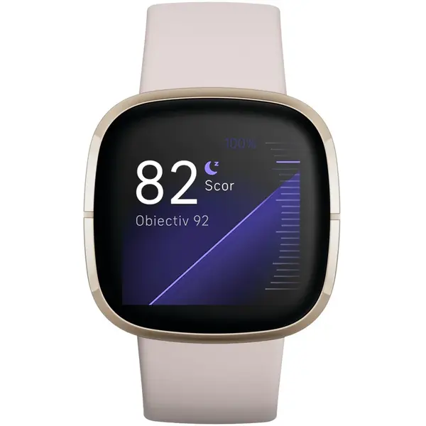 Ceas smartwatch Fitbit Sense, Lunar White Soft Gold