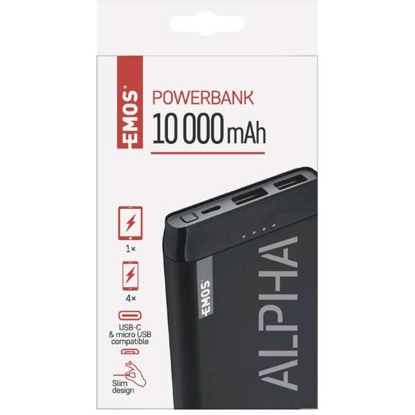 Emos Powerbank Aplha10s 10000mAh negru - B0526b Li-ion Powerbank