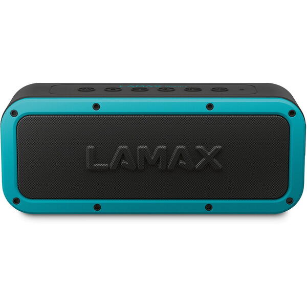 Difuzor Bluetooth LAMAX Storm1, 40 W, baterie 6600 mAh, Bluetooth ver. 5.0, NFC, USB-C, Micro-SD, conector jack de 3,5 mm, impermeabil IP67, TWS, negru-turcoaz