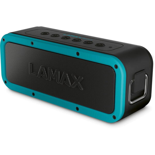 Difuzor Bluetooth LAMAX Storm1, 40 W, baterie 6600 mAh, Bluetooth ver. 5.0, NFC, USB-C, Micro-SD, conector jack de 3,5 mm, impermeabil IP67, TWS, negru-turcoaz