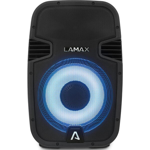 Difuzor Bluetooth LAMAX PartyBoomBox500, autonomie baterie de pana la 24 de ore, BT 5.0, card SD, AUX, intrare USB, TWS, rezistenta la apa IP54, iluminare LED, radio FM, microfon, Telecomanda