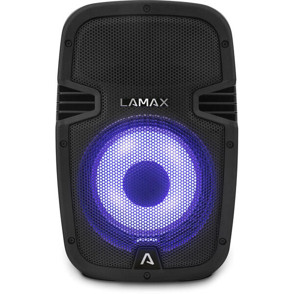 Boxa Bluetooth LAMAX PartyBoomBox300, pana la 16 ore de viata a bateriei, BT 5.0, card SD, AUX, intrare USB, TWS, rezistenta la apă IP54, iluminare LED, radio FM, microfon, telecomand