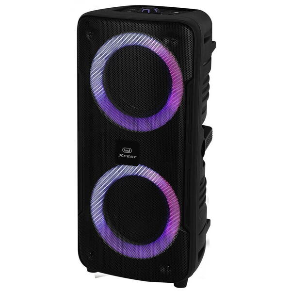 Difuzor de petrecere Trevi XF440 KB, negru,  30 W Conexiune: AUX, Bluetooth, cititor de carduri, USB 2 conectori microfon, functie Karaoke