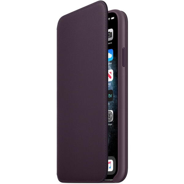 Husa de protectie Apple Flip Leather Folio Aubergine pentru iPhone 11 Pro Max
