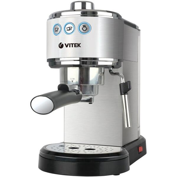 Espressor VITEK VT-1515, 1350W, Pompa italiana de la Ulka, Sistem cappuccino, espresso, 15 Bar, 1 l, Oprire automata, programarea cantitatii de portie de cafea, incalzire cesti, Inox
