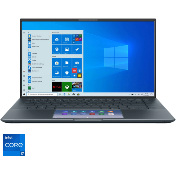 Laptop ultraportabil ASUS ZenBook 14 UX435EA cu procesor Intel® Core™ i7-1165G7, 14", Full HD, 8GB, 512GB SSD, Intel Iris Xᵉ Graphics, Windows 10 Home, Gri