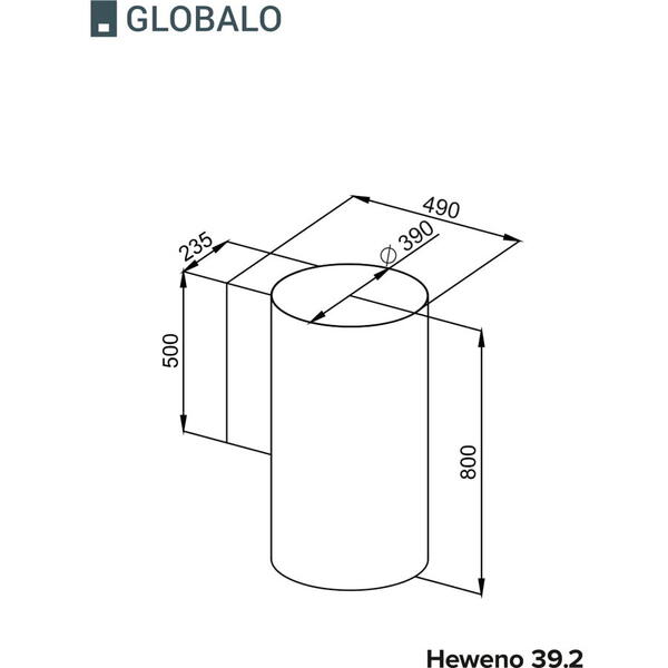 Hota tip insula Globalo Heweno 39.2, 3 trepte de viteza, Touch-control, 635 m3/h, 47.5 cm, Neagra