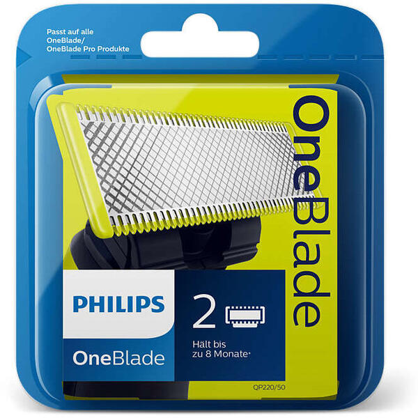 Philips Rezerve OneBlade QP220/50, compatibil OneBlade si OneBladePro, 2 rezerve, Verde