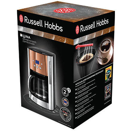 Filtru de cafea Russell Hobbs 24320 Luna, rezervor de apă de 1,5 l, suport pentru filtru detașabil, lavabil, Argintiu/Maro
