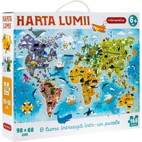 Puzzle Harta lumii, 168 piese, 98x68 cm Mimorello EK6668
