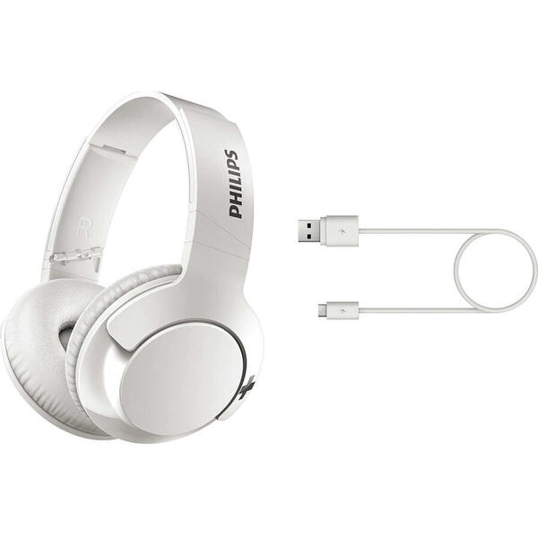 Casti Audio Over-Ear Philips, SHB3175WT/00, Bluetooth, Autonomie 12h, Alb
