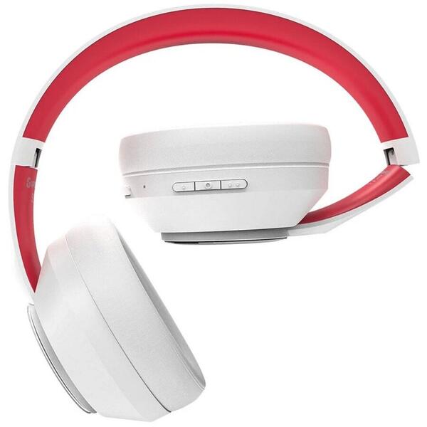 Casti hibride OneOdio S1 W, Bluetooth, anulare activa a zgomotului, Alb/roșu