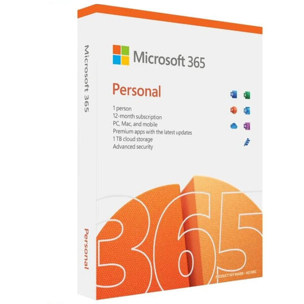 Microsoft® M365 Personal, Engleza, subscriptie 1 an, 1 utilizator, retail