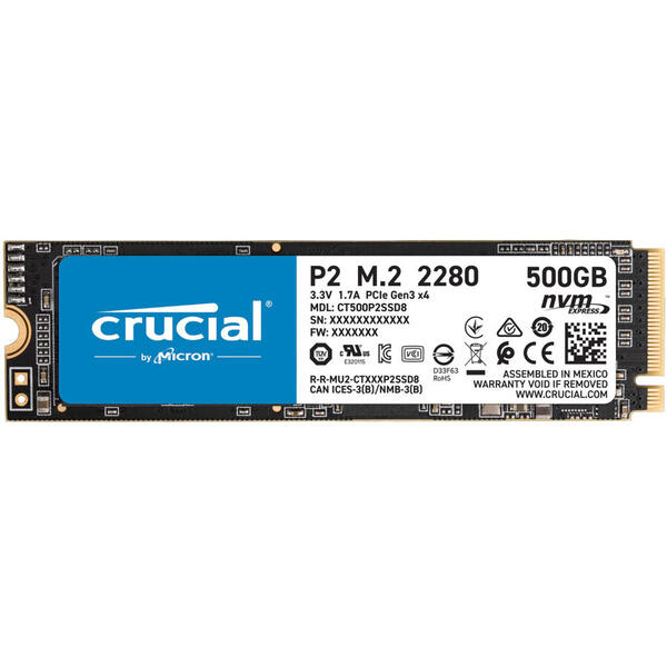 Solid State Drive (SSD) Crucial P2, 500GB, NVMe, M.2.