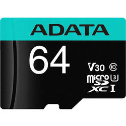 Card de memorie ADATA PremierPRO, MicroSDXC, 64GB, UHS-I U3 + Adaptor