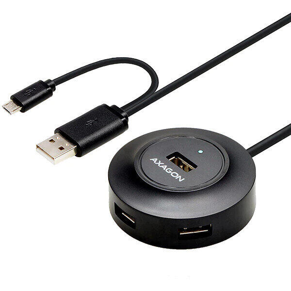 Hub USB Axagon HUE-X6GB, 4x USB 2.0, cablu 80cm, OTG, Negru