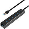 AXAGON HUE-SA7BP, 7x USB3.0, Aluminiu, Charging Hub,  include adaptor alimentare, Negru