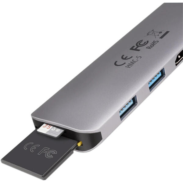 Hub USB AXAGON, HMC-5, SUPERSPEED USB-C COMBO 5IN1 hub, Gri