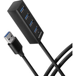 Hub USB AXAGON HUE-M1AL, 4x USB3.2 Gen 1, hub Subtire, cablu de 120 cm USB Tip A, Negru