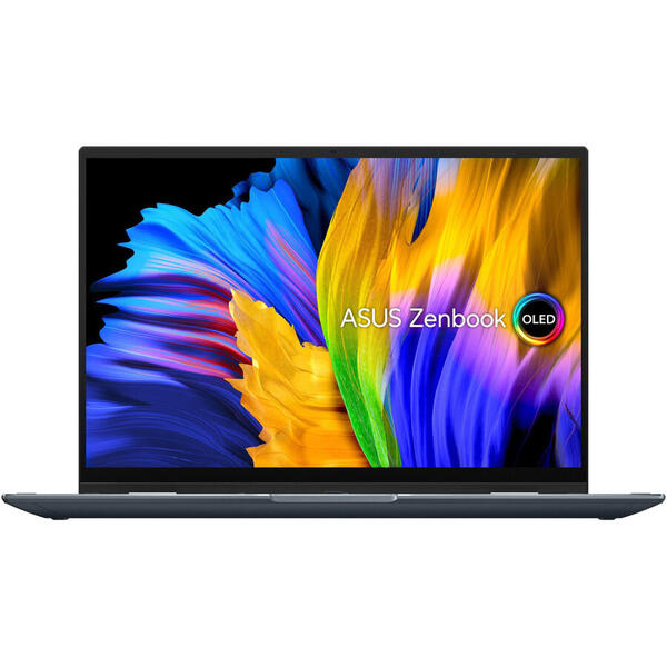 Laptop 2 in 1 ASUS Zenbook 14 Flip OLED UP5401EA cu procesor Intel® Core™ i7-1165G7, 14", 2.8K, 16GB, 512GB SSD, Intel Iris Xᵉ Graphics, Windows 11 Pro, Pine Grey