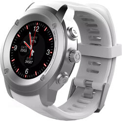 Ceas Smartwatch FitGo FW17 Power, GPS, bratara silicon sport, Argintiu Alb