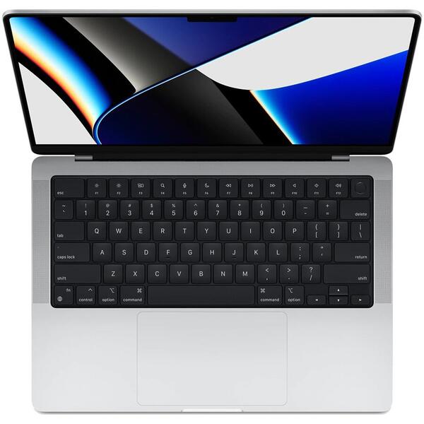 Laptop Apple MacBook Pro 14 (2021) cu procesor Apple M1 Pro, 8 nuclee CPU and 14 nuclee GPU, 16GB, 512GB SSD, Argintiu