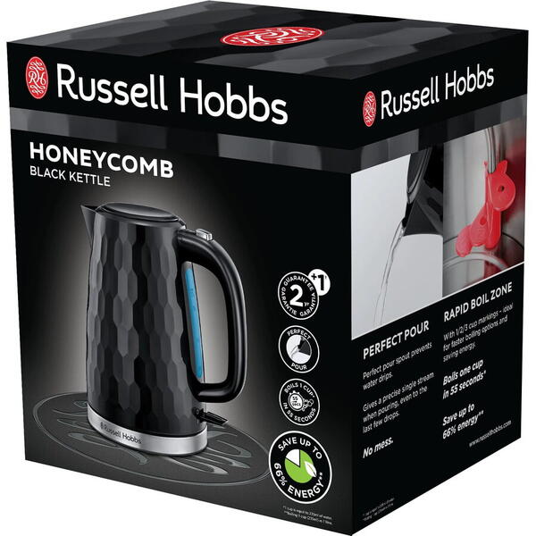 Fierbator Russell Hobbs Honeycomb Black 26051-70, 2400 W, 1.7 L, Fierbere rapida, Negru