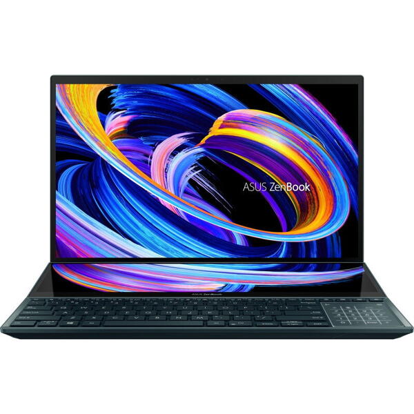 Ultrabook ASUS 15.6'' ZenBook Pro Duo 15 OLED UX582ZM, UHD OLED Touch, Procesor Intel® Core™ i7-12700H (24M Cache, up to 4.70 GHz), 32GB DDR5, 1TB SSD, GeForce RTX 3060 6GB, Win 11 Pro, Celestial Blue