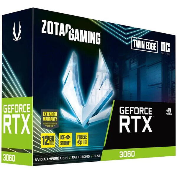 Placa video ZOTAC GAMING GeForce® RTX™ 3060 Twin Edge OC, 12GB GDDR6, 192-bit