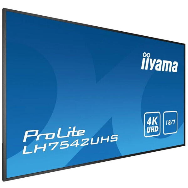 Monitor DigitalSignage Iiyama Prolite LH7542UHS-B3, 75	inch,  IPS, 4K UHD, 18/7 Android FailOver, Negru